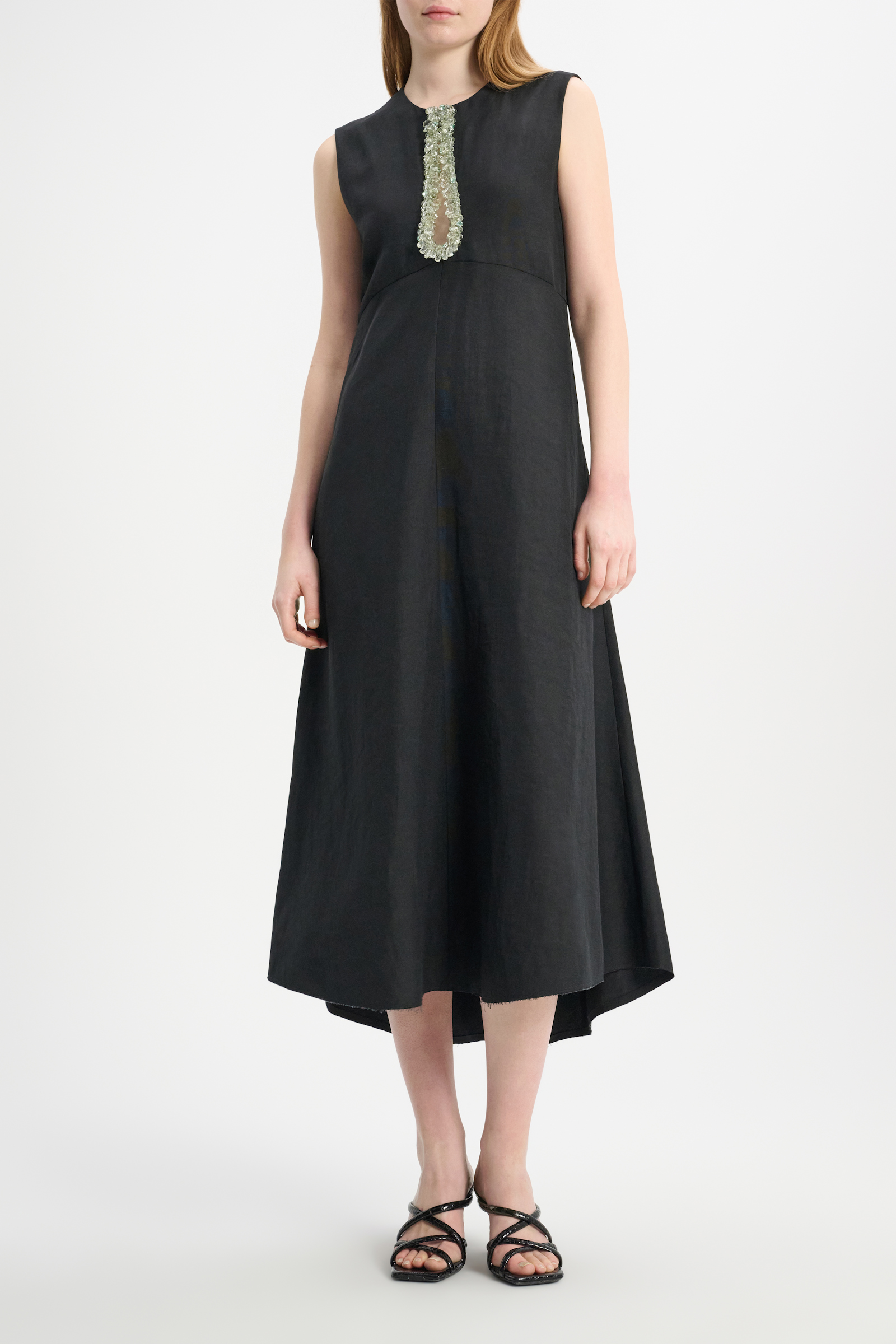 Dorothee Schumacher Linen blend dress with embroidered cutout pure black