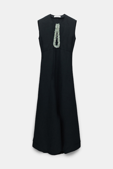SUMMER CRUISE dress Dorothee Schumacher Linen blend dress with embroidered cutout pure black
