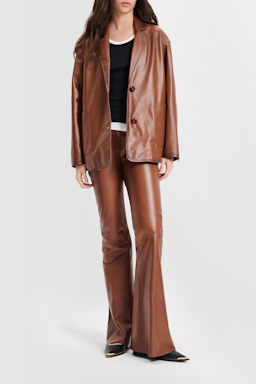 Dorothee Schumacher Leather blazer with elastic detail on the back brown sugar