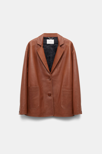Dorothee Schumacher Leather blazer with elastic detail on the back brown sugar