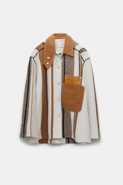 STRIPED COMFORT jacket Dorothee Schumacher Jacket with leather details cream stripes