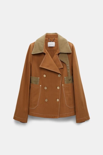 SPORTY SOPHISTICATION jacket Dorothee Schumacher Doppelreihige Cabanjacke mit kontrastierenden Elementen cozy brown