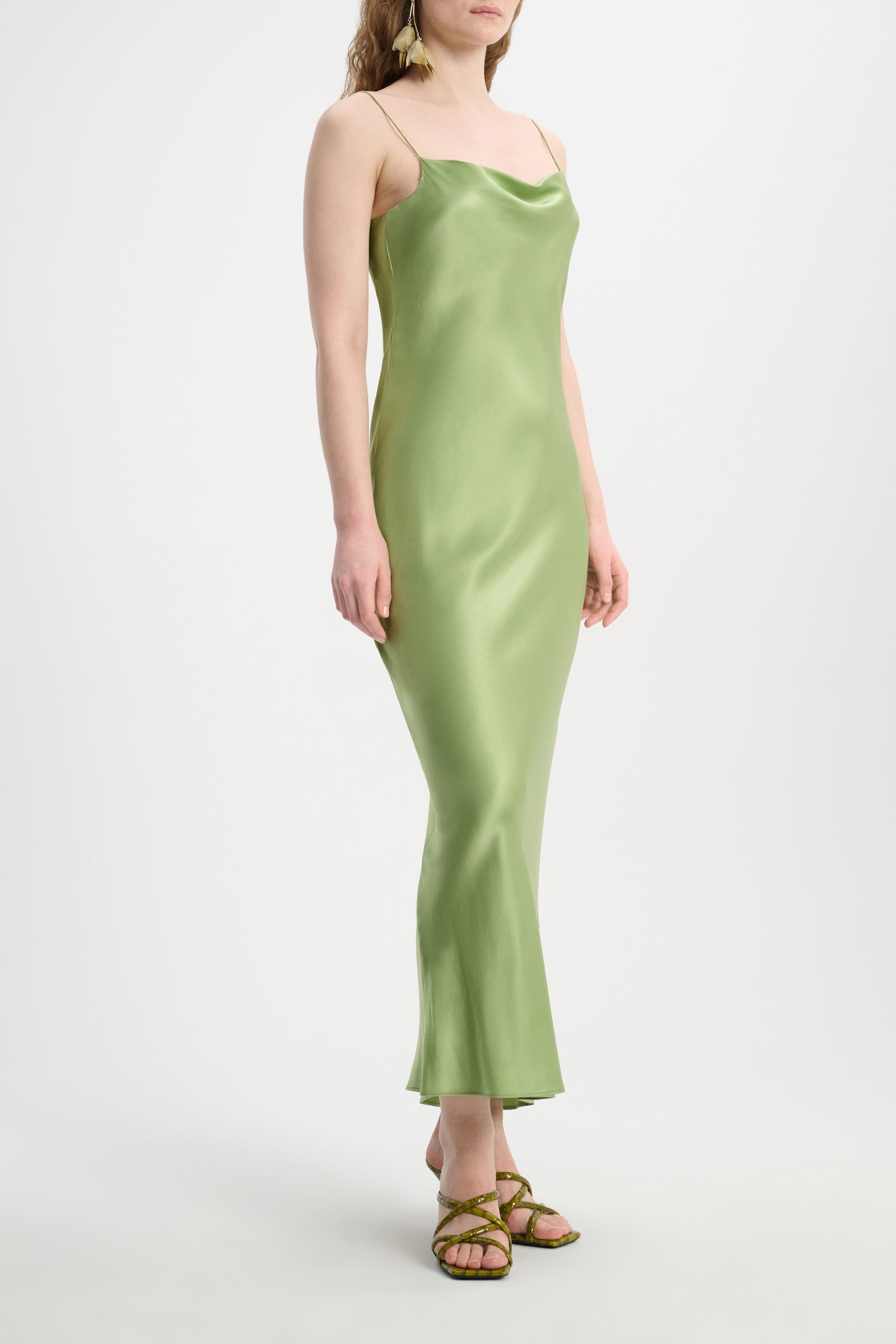 Dorothee Schumacher Silk charmeuse dress with a waterfall neckline soft green
