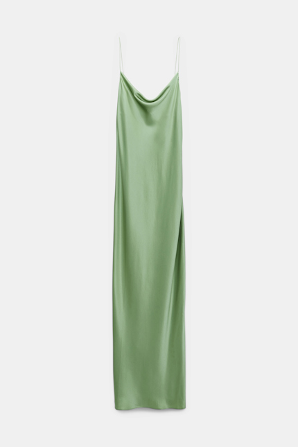 SHINY STATEMENT dress Dorothee Schumacher Silk charmeuse dress with a waterfall neckline soft green