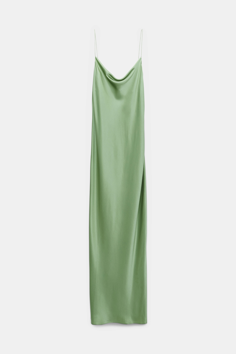 Dorothee Schumacher Silk Charmeuse Dress With A Waterfall Neckline In Green