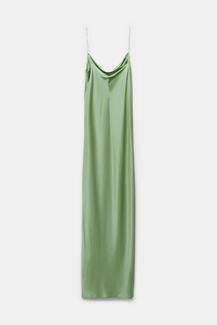 Dorothee Schumacher Silk charmeuse dress with a waterfall neckline soft green