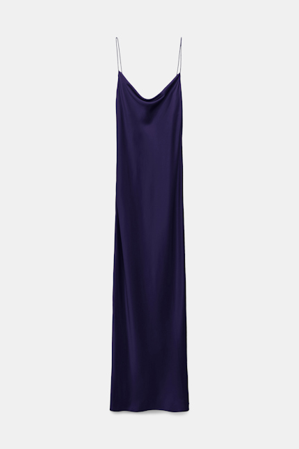 SHINY STATEMENT dress Dorothee Schumacher Silk charmeuse dress with a waterfall neckline dark purple