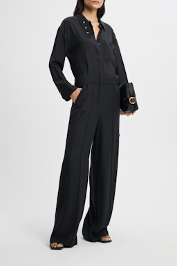 Dorothee Schumacher Silk charmeuse jumpsuit with collar detail pure black