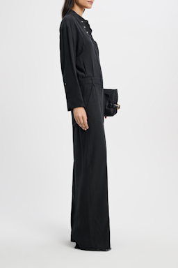 Dorothee Schumacher Silk charmeuse jumpsuit with collar detail pure black