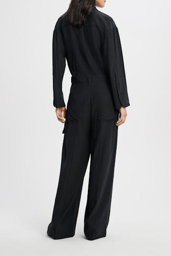 Dorothee Schumacher Silk charmeuse jumpsuit with collar detail pure black
