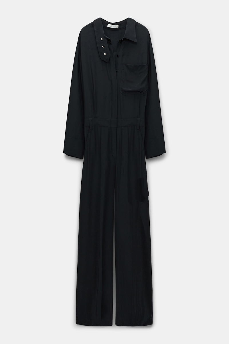 Dorothee Schumacher Silk Charmeuse Jumpsuit With Collar Detail In Black