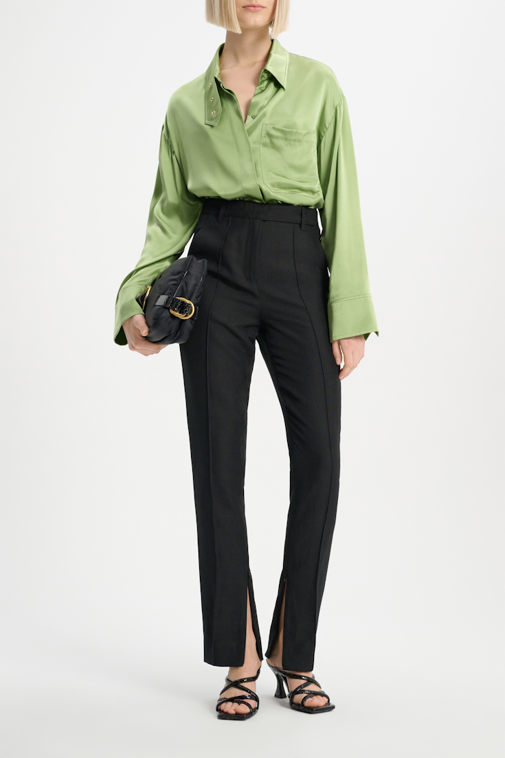 Dorothee Schumacher Silk charmeuse blouse with collar detail soft green