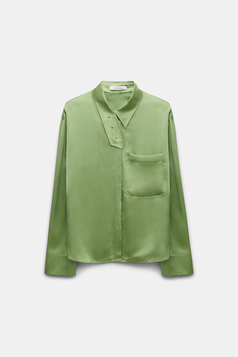 Dorothee Schumacher Silk Charmeuse Blouse With Collar Detail In Green