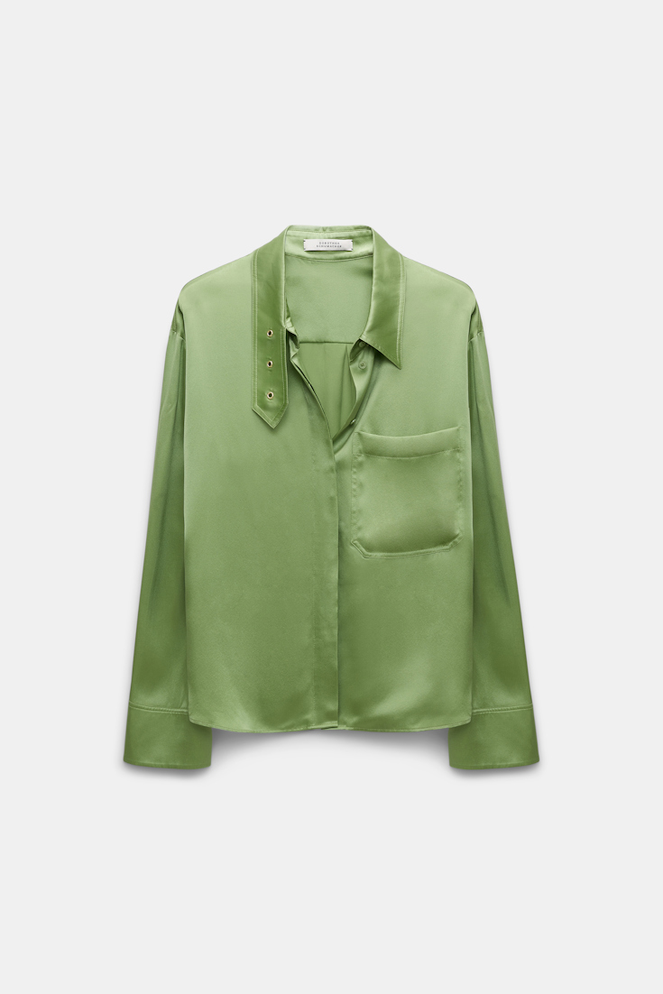 Dorothee Schumacher Silk charmeuse blouse with collar detail soft green