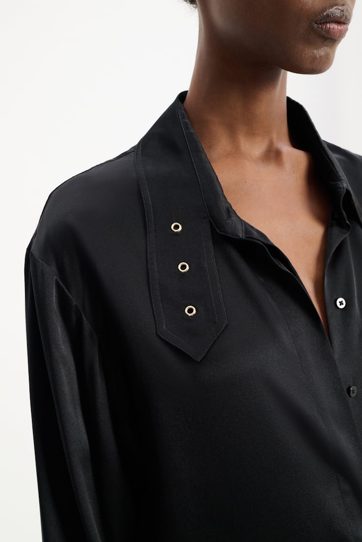 Dorothee Schumacher Silk charmeuse blouse with collar detail pure black
