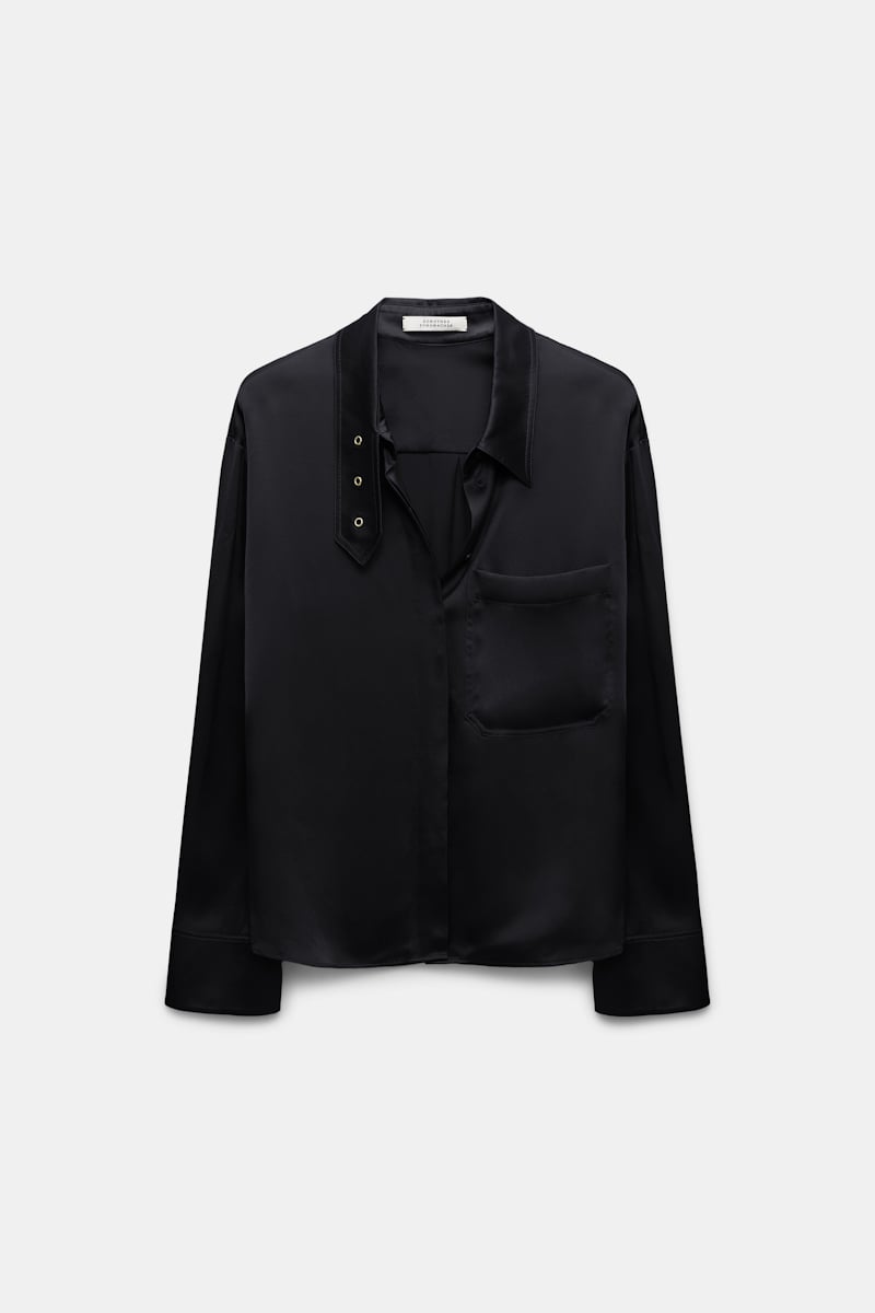 Dorothee Schumacher Silk Charmeuse Blouse With Collar Detail In Black