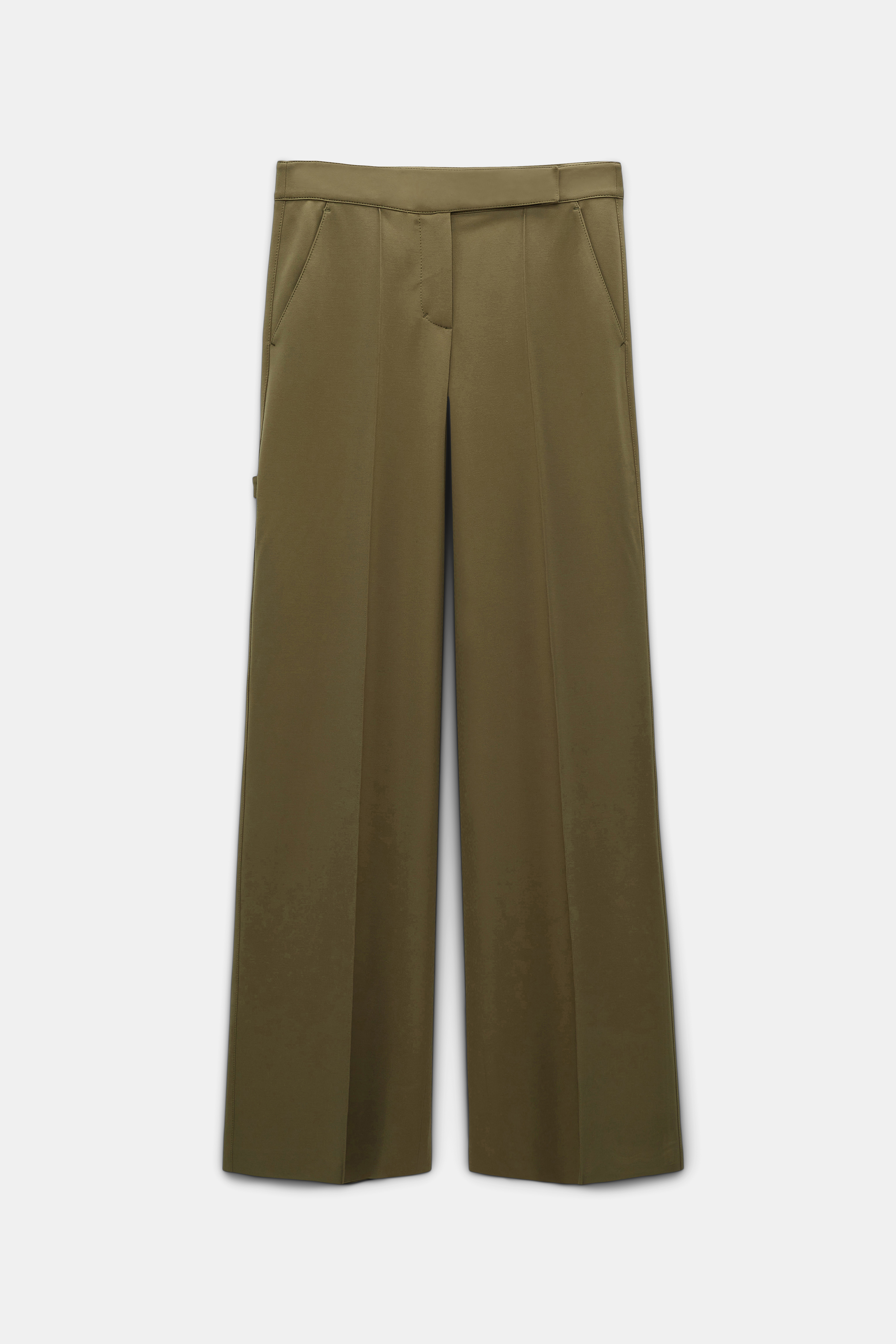 Dorothee Schumacher Hose aus Punto Milano mit weitem Bein und Biese dark shiny khaki