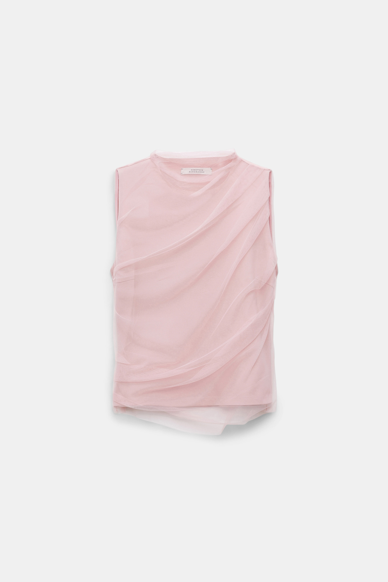 Shop Dorothee Schumacher Punto Milano Top With Draped Tulle Overlay In Light Pink
