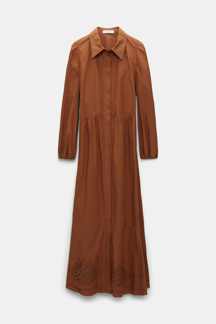 POPLIN POWER dress Dorothee Schumacher Hemdblusenkleid mit Stickerei am Saum cozy brown