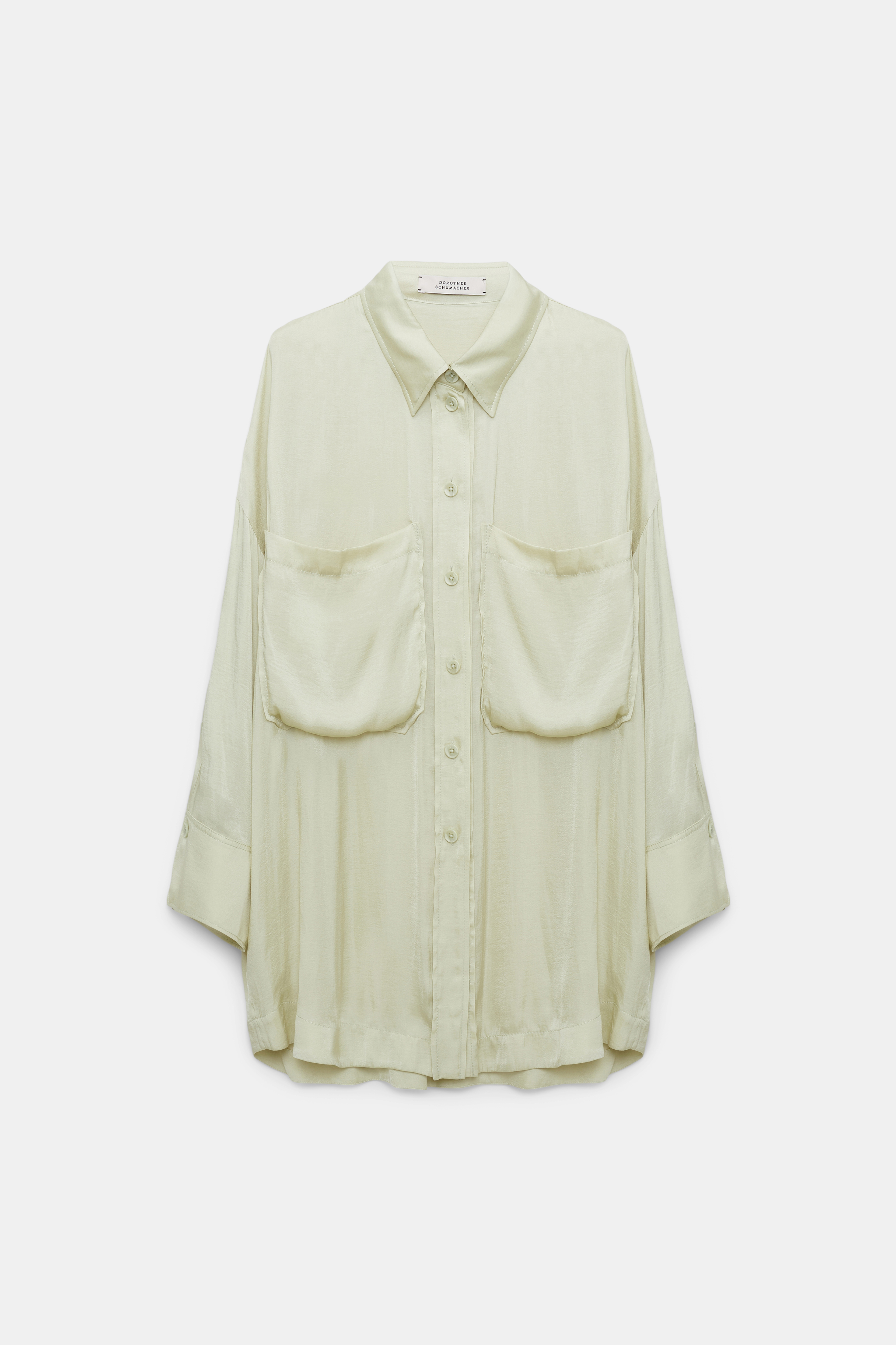 Dorothee Schumacher Oversized shirt in crinkle satin with patch pockets light lime