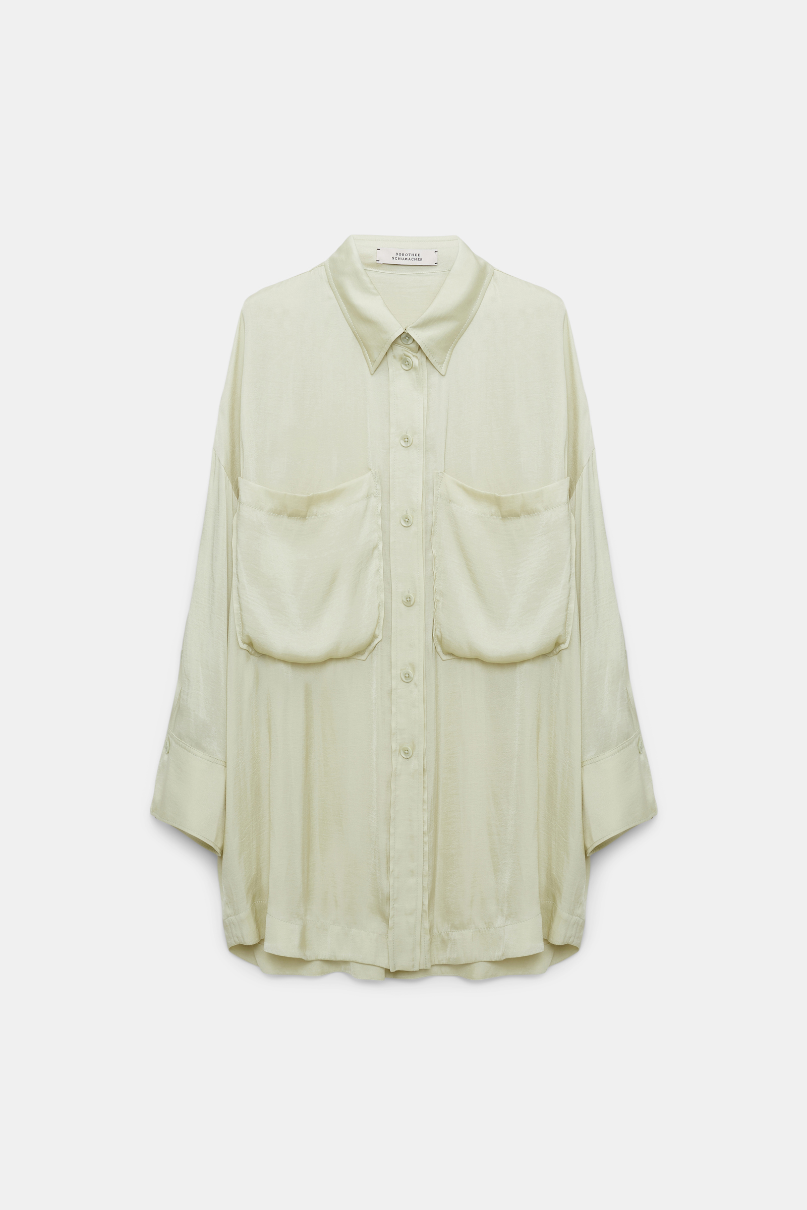 Dorothee Schumacher Oversized shirt in crinkle satin with patch pockets light lime