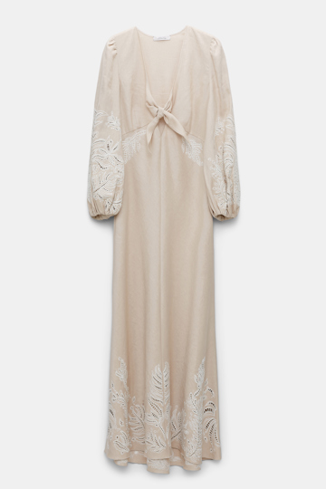 Dorothee Schumacher Linen midi dress with contrast broderie anglaise soft beige