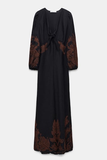 Dorothee Schumacher Linen midi dress with contrast broderie anglaise pure black
