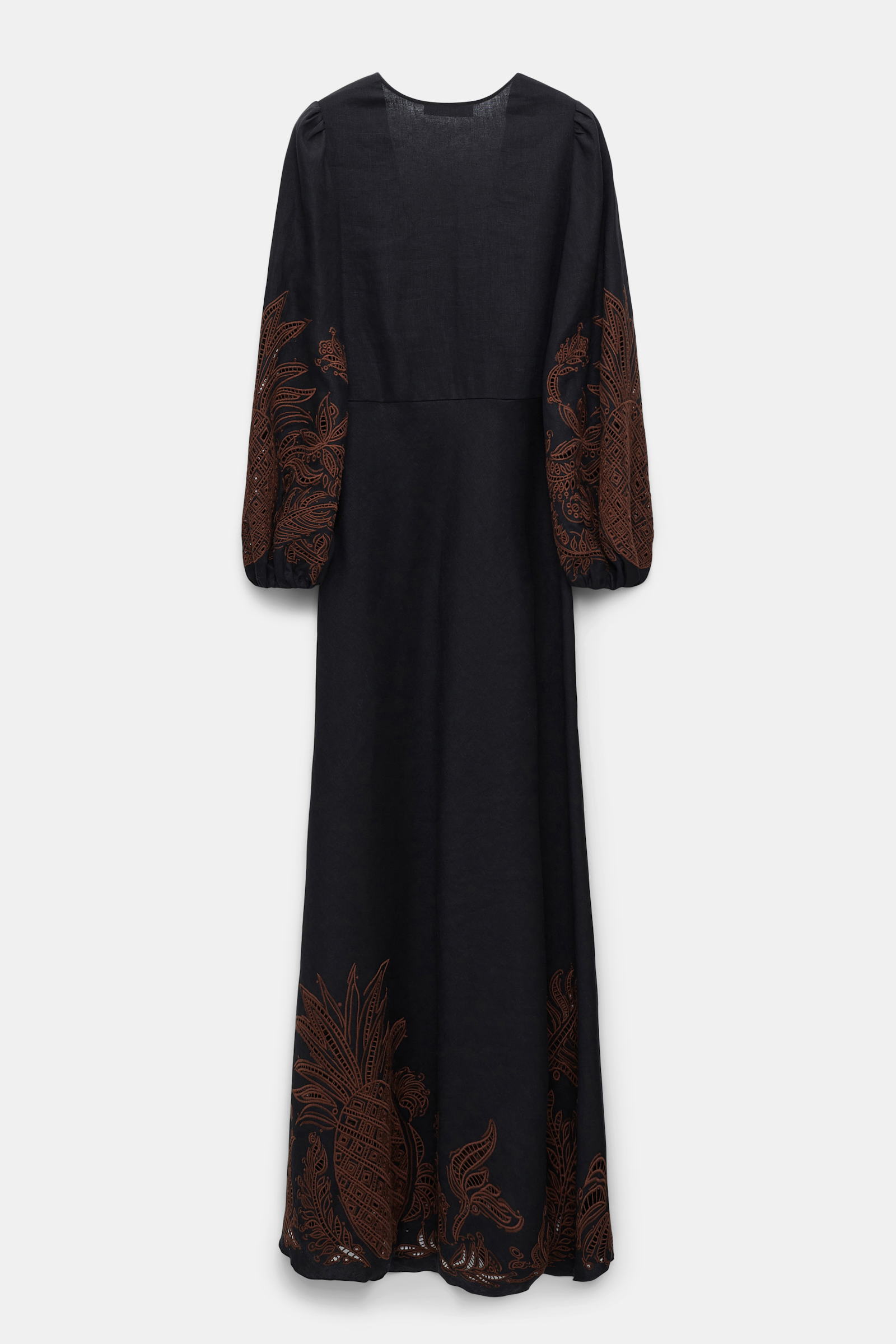 Dorothee Schumacher Linen midi dress with contrast broderie anglaise pure black