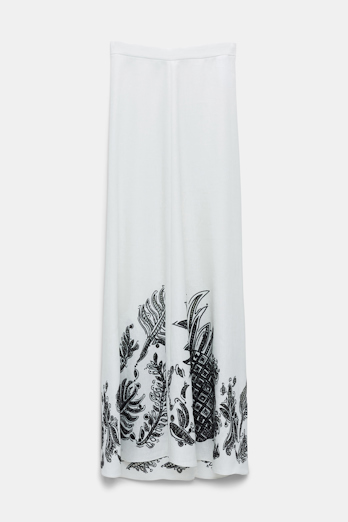 Dorothee Schumacher Linen midi skirt with contrast broderie anglaise camellia white