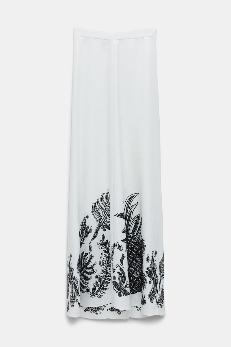 Dorothee Schumacher Linen Midi Skirt With Contrast Broderie Anglaise In White