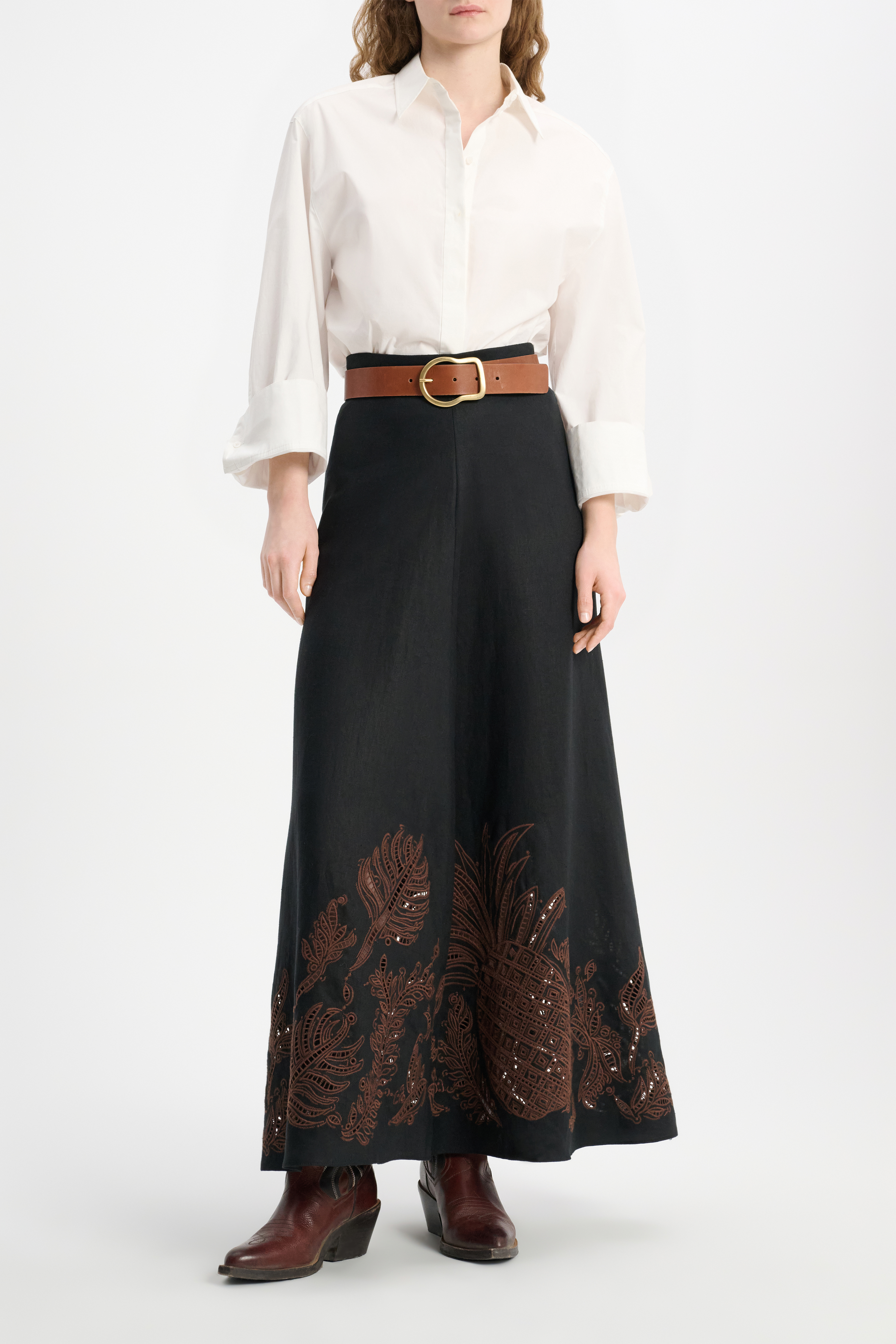 Dorothee Schumacher Linen midi skirt with contrast broderie
