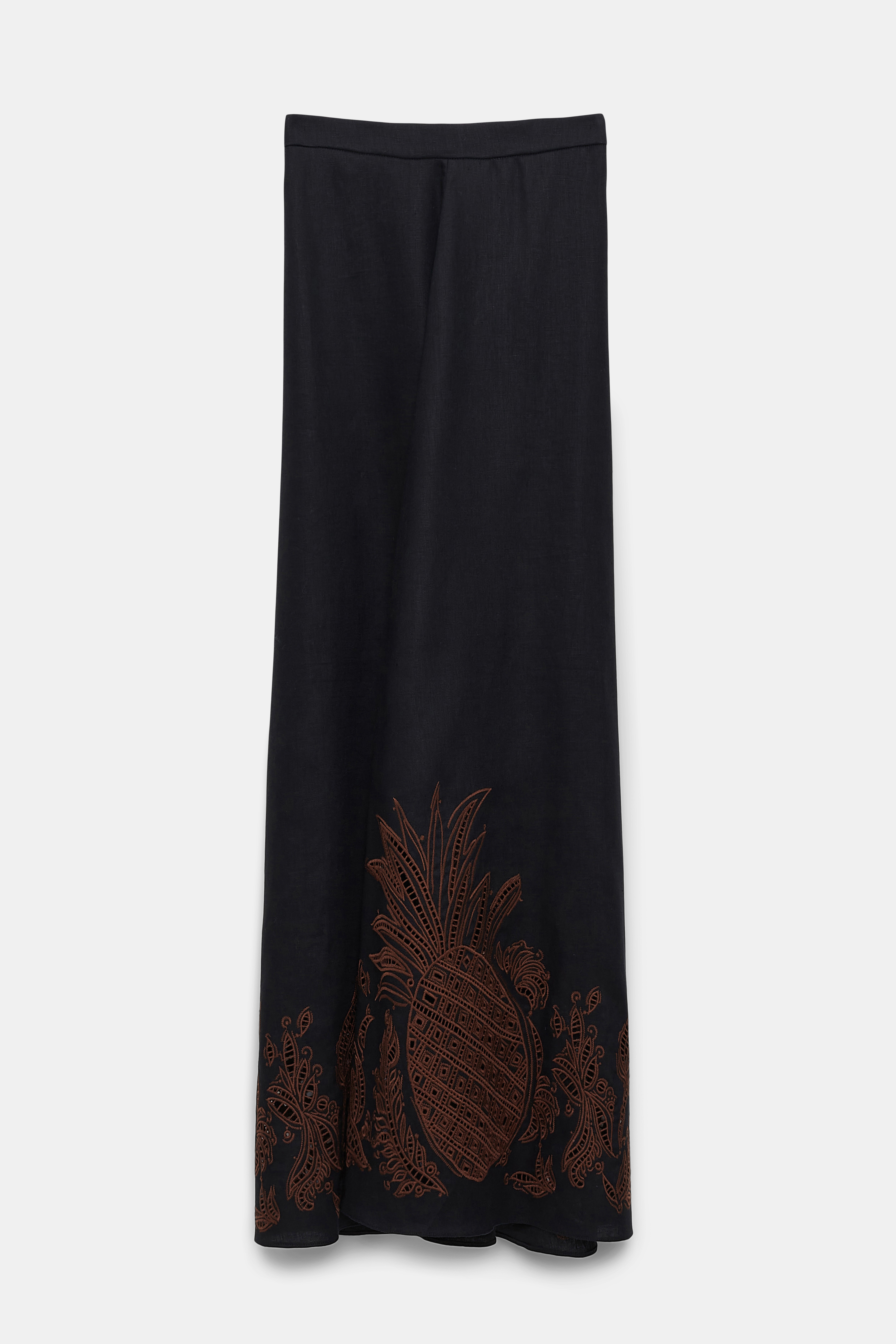 Dorothee Schumacher Linen midi skirt with contrast broderie anglaise pure black