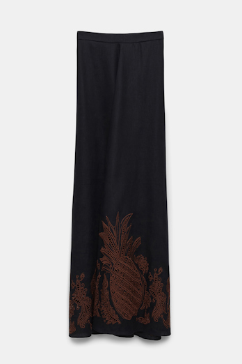 Dorothee Schumacher Linen midi skirt with contrast broderie anglaise pure black