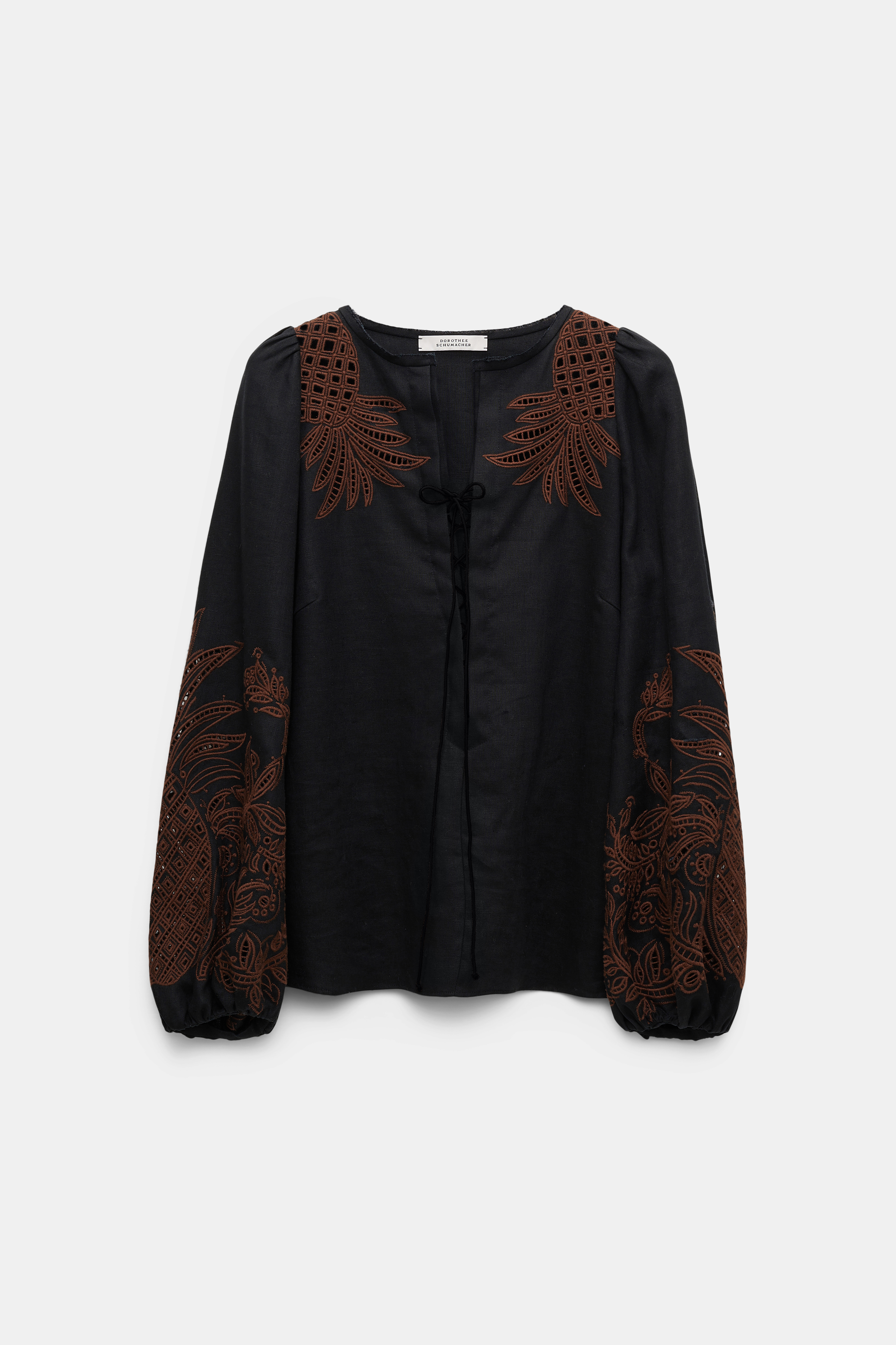 Dorothee Schumacher Linen blouse with contrast broderie anglaise pure black