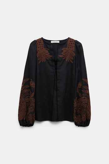 Dorothee Schumacher Linen blouse with contrast broderie anglaise pure black