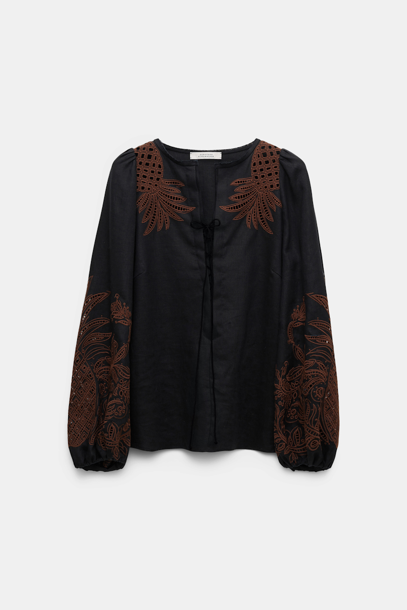 Shop Dorothee Schumacher Linen Blouse With Contrast Broderie Anglaise In Black