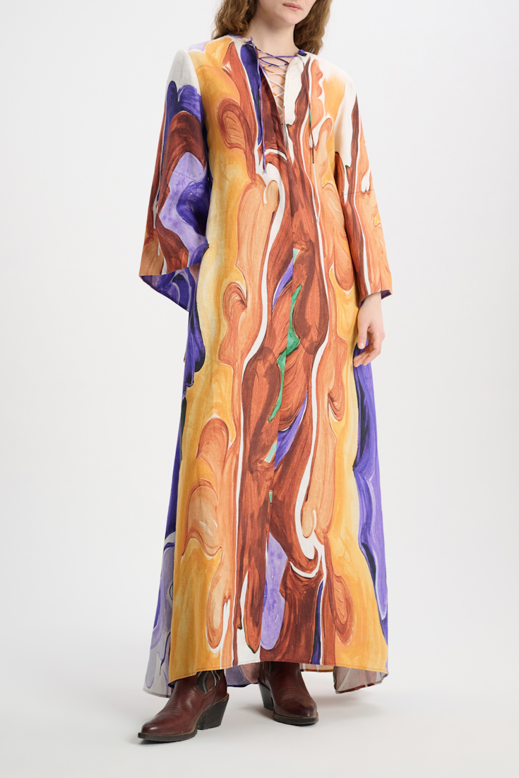 Dorothee Schumacher Printed linen caftan maxi dress rainbow flames