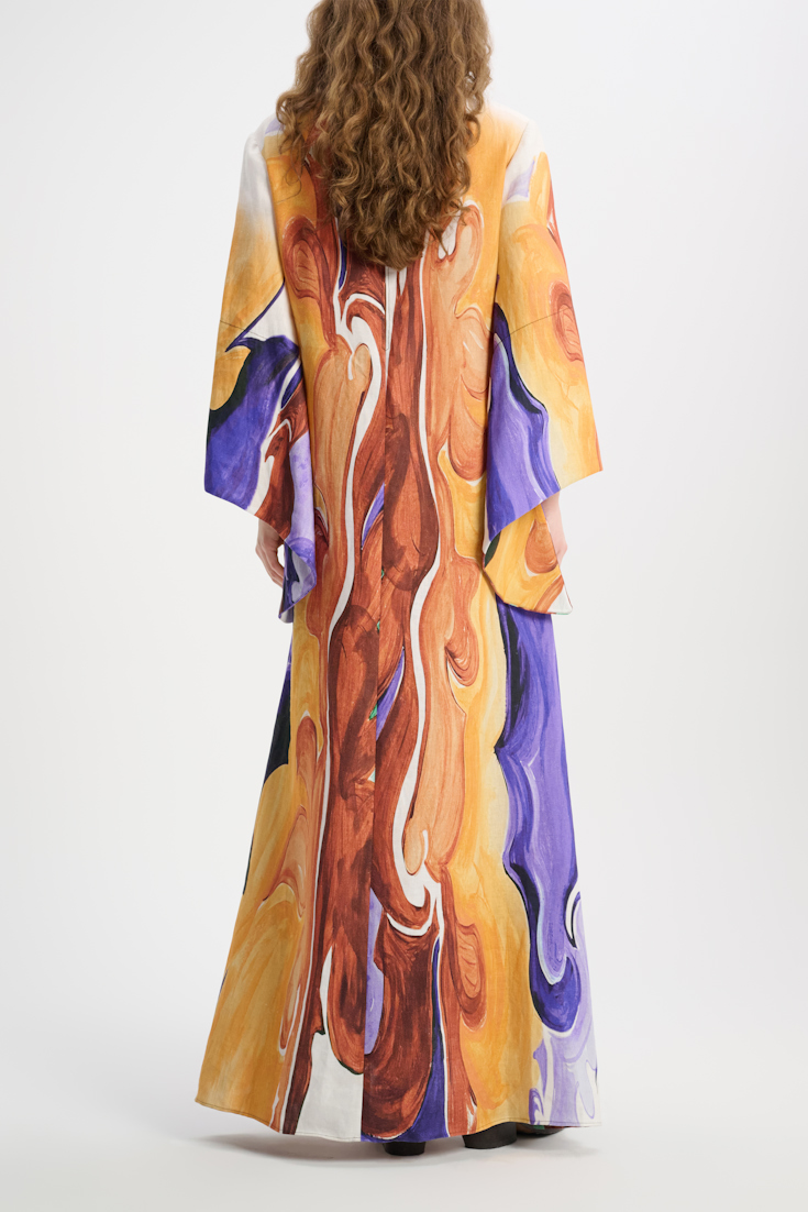 Dorothee Schumacher Printed linen caftan maxi dress rainbow flames