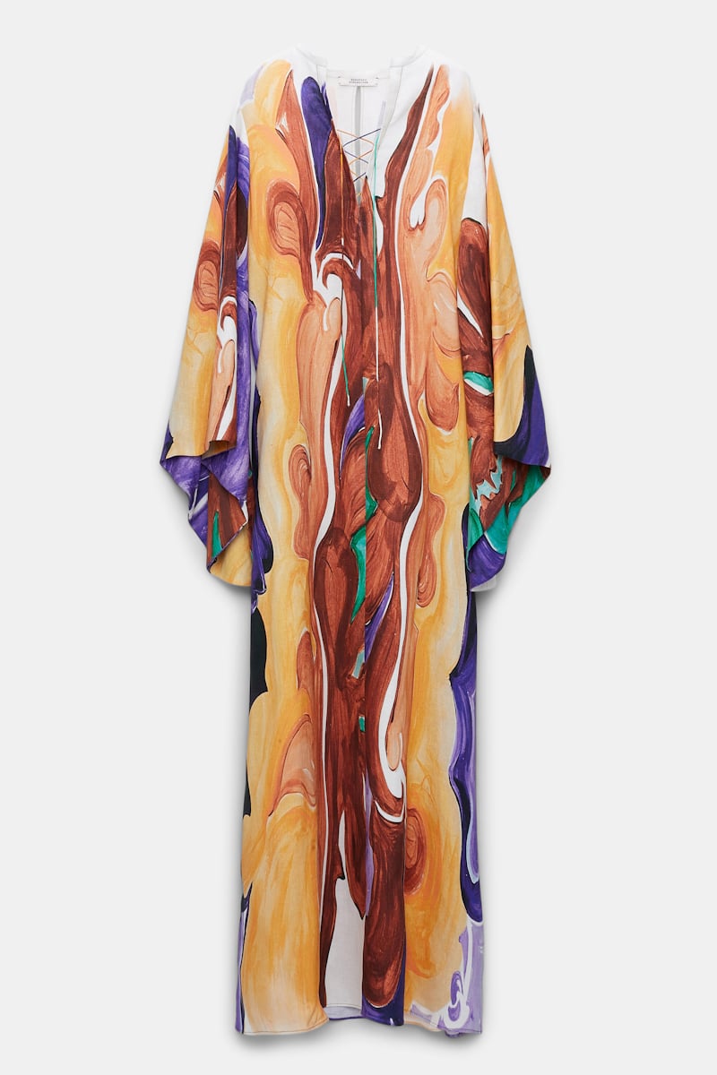 Shop Dorothee Schumacher Printed Linen Caftan Maxi Dress In Multi Colour