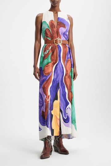Dorothee Schumacher Sleeveless printed linen maxi dress rainbow flames