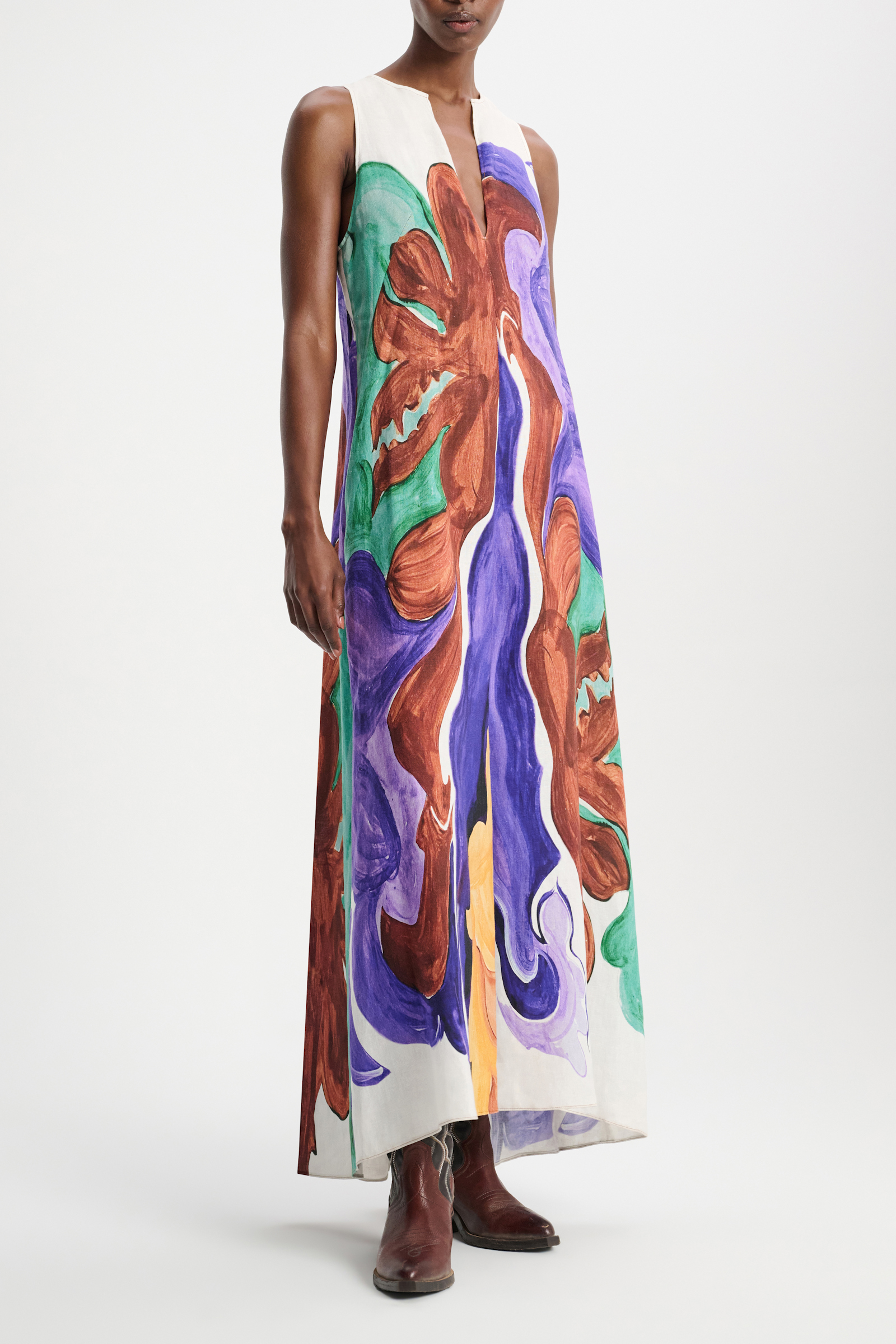 Dorothee Schumacher Sleeveless printed linen maxi dress rainbow flames