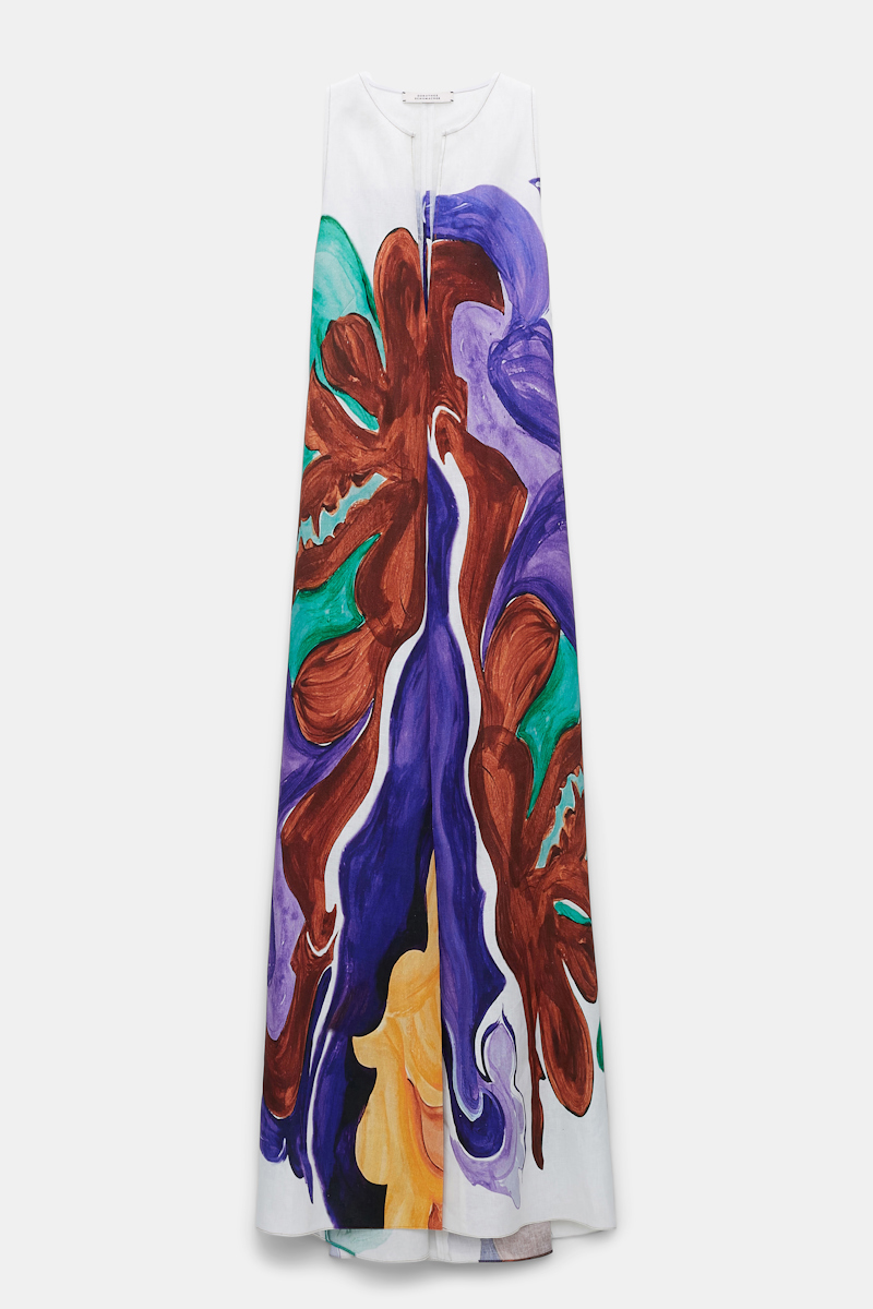 Shop Dorothee Schumacher Sleeveless Printed Linen Maxi Dress In Multi Colour