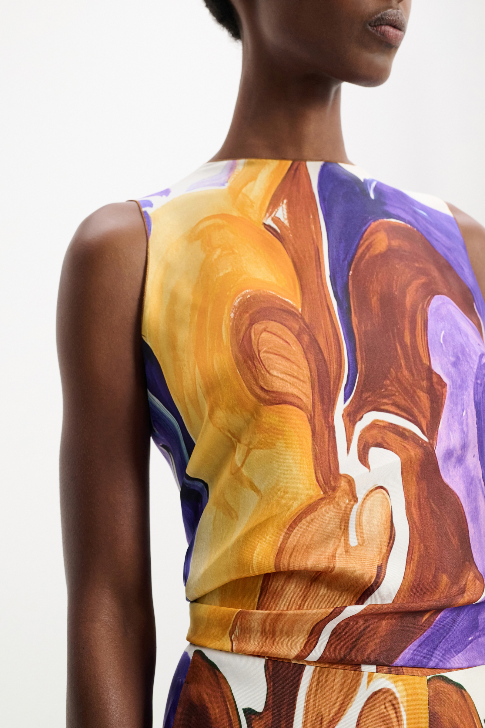 Dorothee Schumacher Silk twill shell with a knotted tie at the back rainbow flames