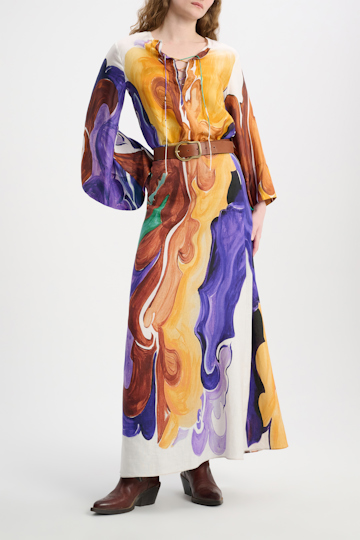 Dorothee Schumacher Kaftanbluse aus Seidentwill mit Signature-Print rainbow flames