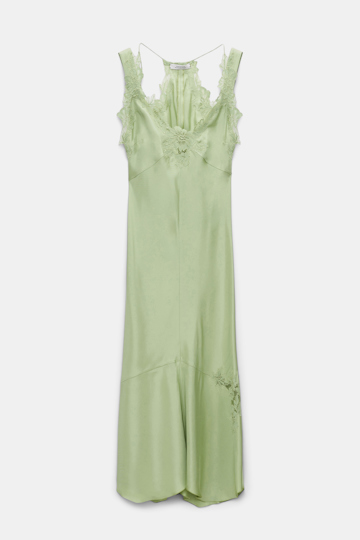 Dorothee Schumacher Silk twill lingerie-style dress with details in lace happy green