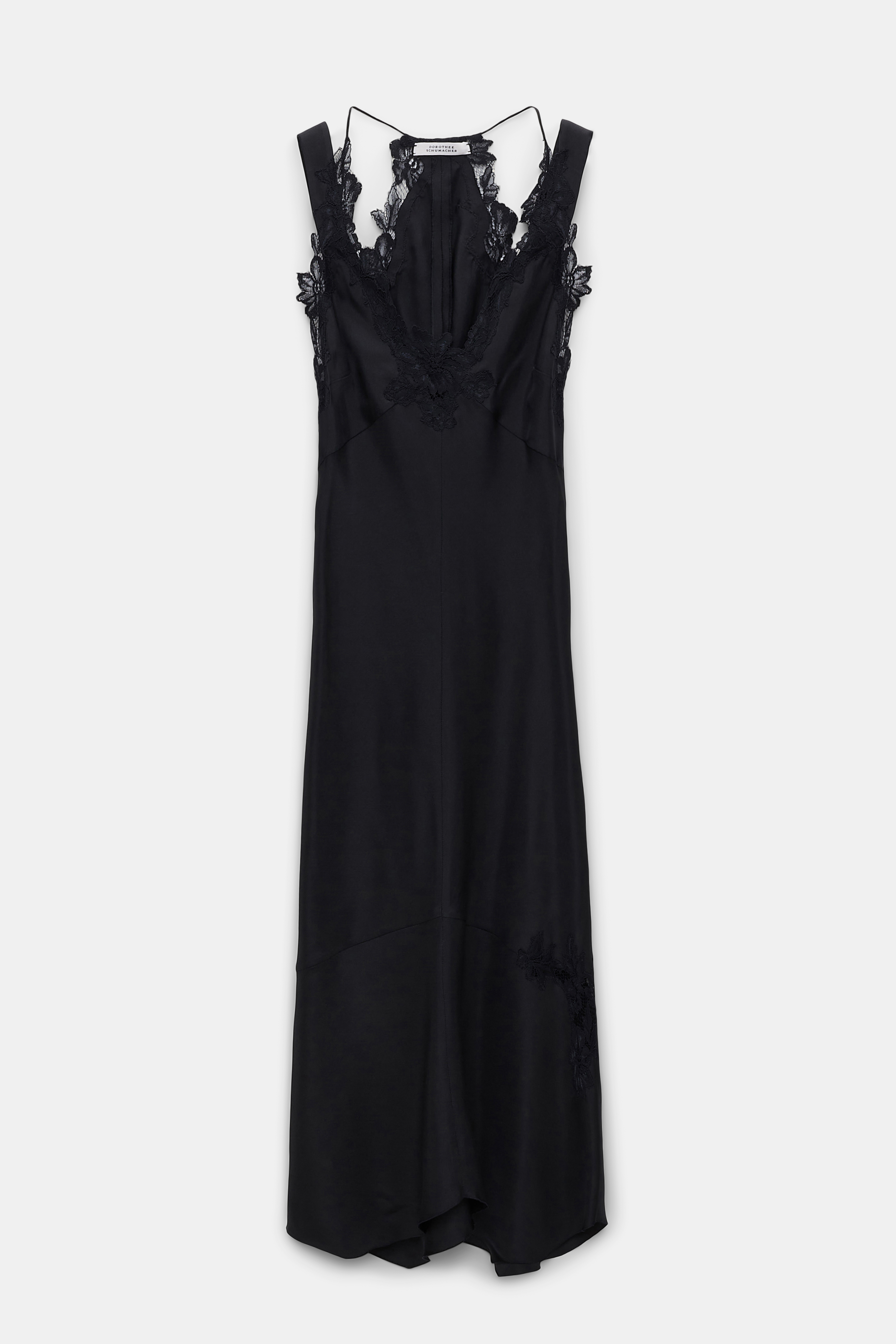 Dorothee Schumacher Silk twill lingerie-style dress with details in lace pure black