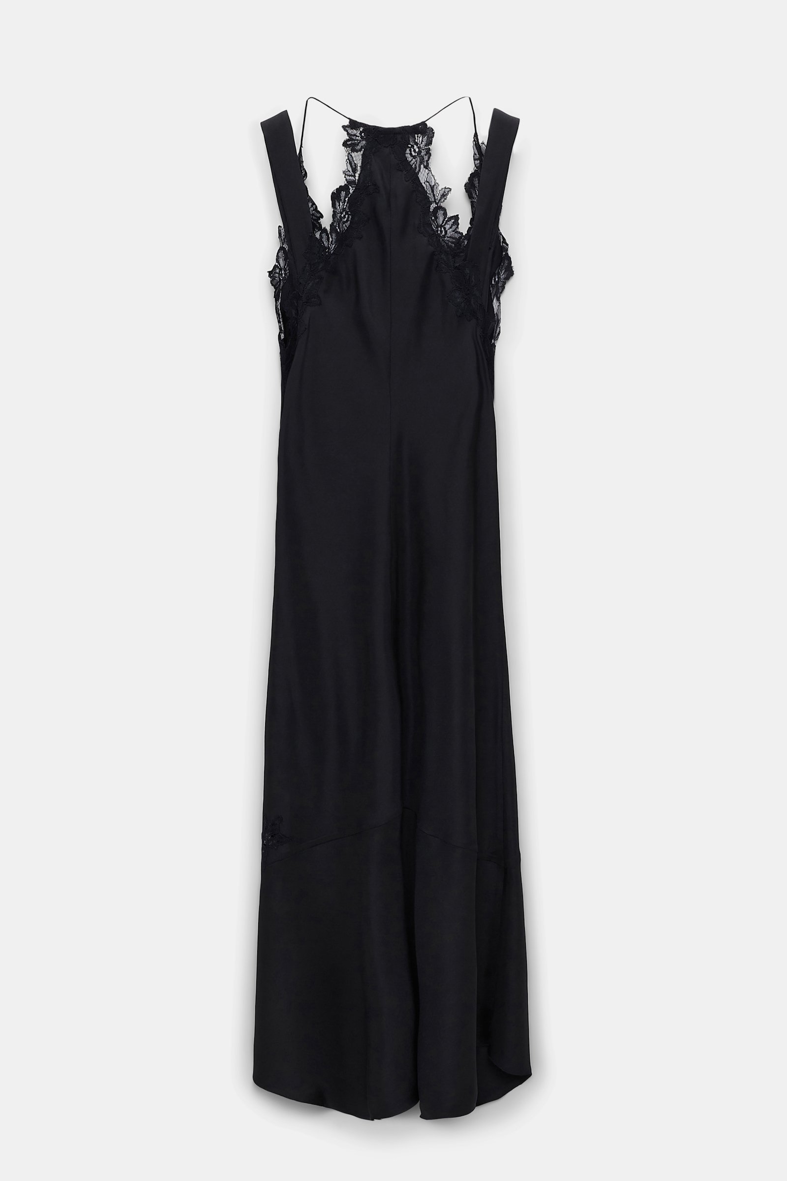 Dorothee Schumacher Silk twill lingerie-style dress with details in lace pure black