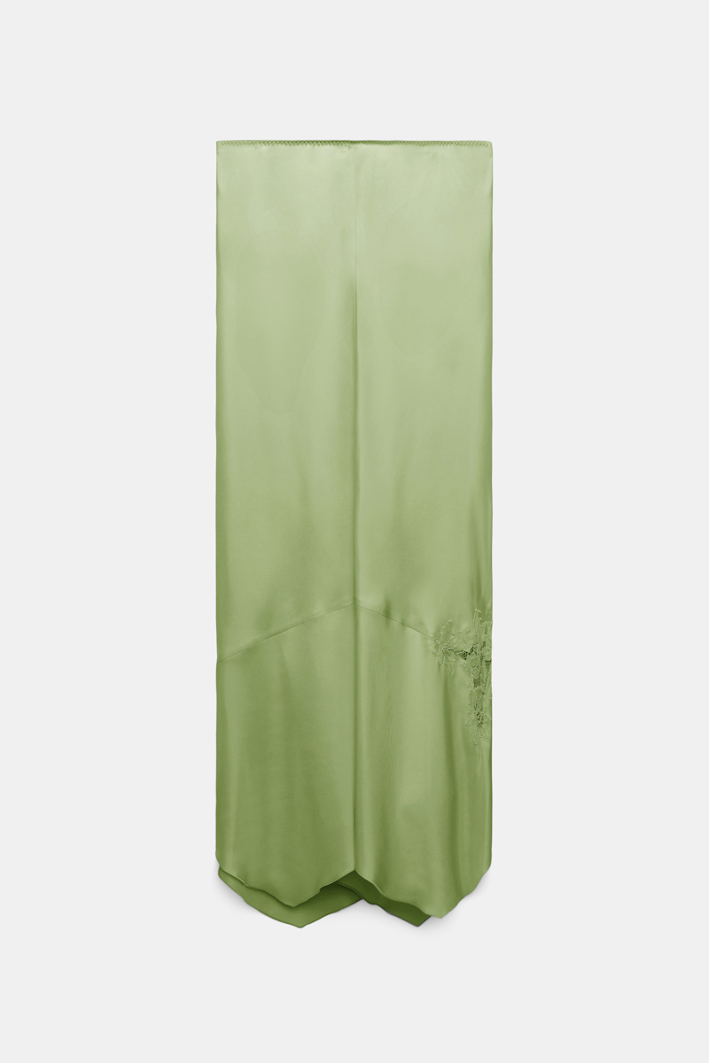Dorothee Schumacher Silk Twill Lingerie Skirt With An Asymmetric Lace Insert In Green