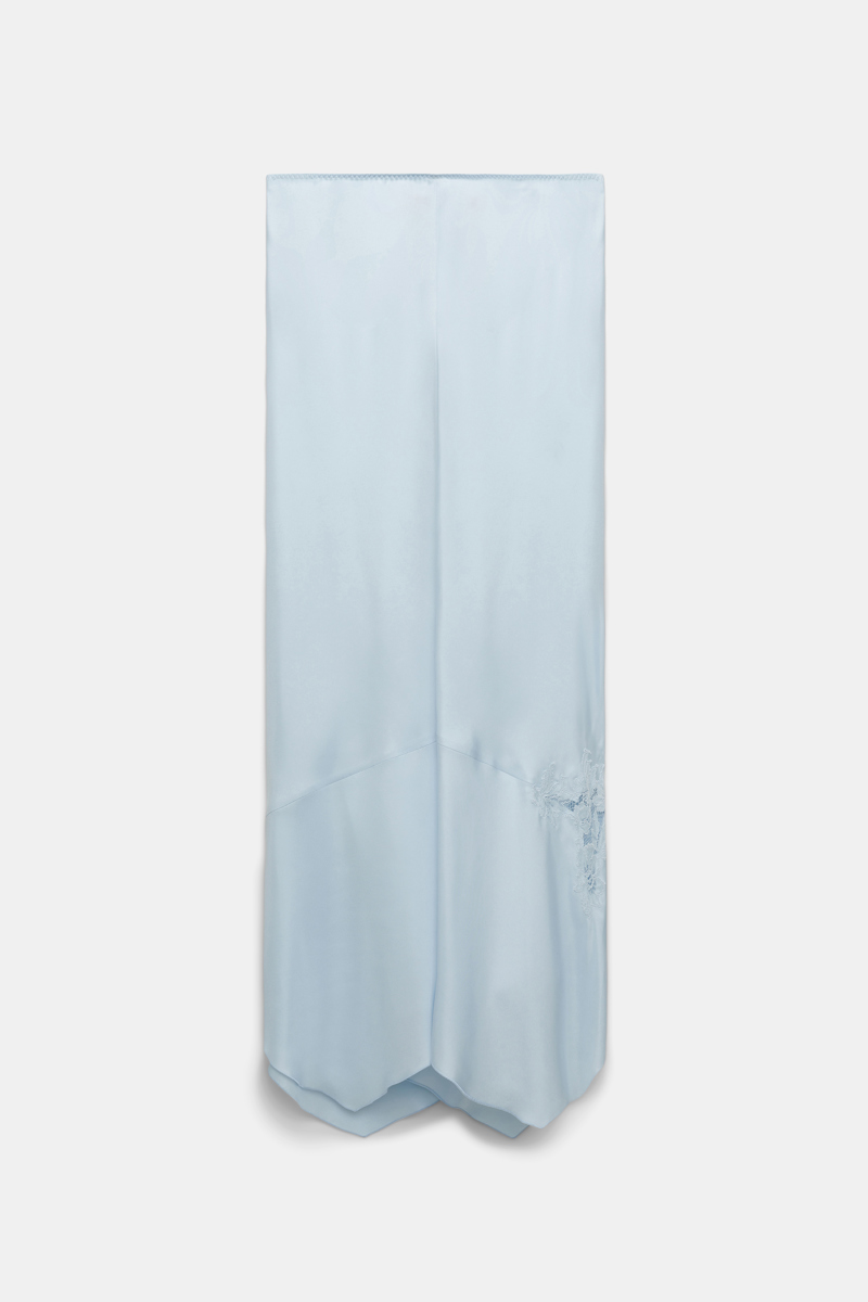 Dorothee Schumacher Silk Twill Lingerie Skirt With An Asymmetric Lace Insert In Blue