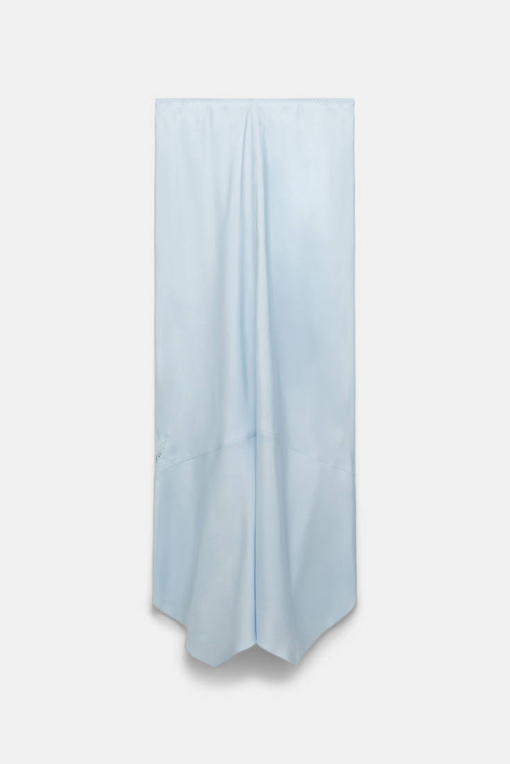 Dorothee Schumacher Silk twill lingerie skirt with an asymmetric lace insert soft blue